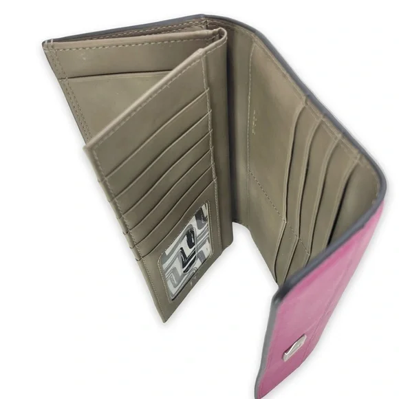 Lodis Fuchsia Pink Leather Long Wallet Continental Fold-Over Design - Picture 15 of 15